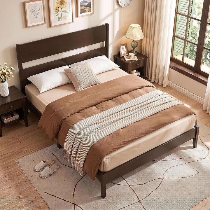 GIANTEX Queen/Full/Twin Size Wooden Bed Frame with Slatted Headboard