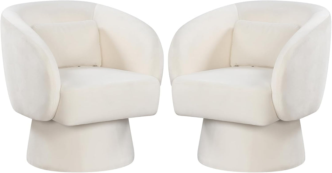 Giantex Swivel Accent Chair Upholstered Barrel Chair with Curved Back &amp; Removable Lumbar Pillow