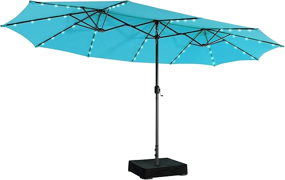 15ft Large Outdoor Umbrella Double-Sided, 48 Solar Lights, Auto-Charging Solar Panel
