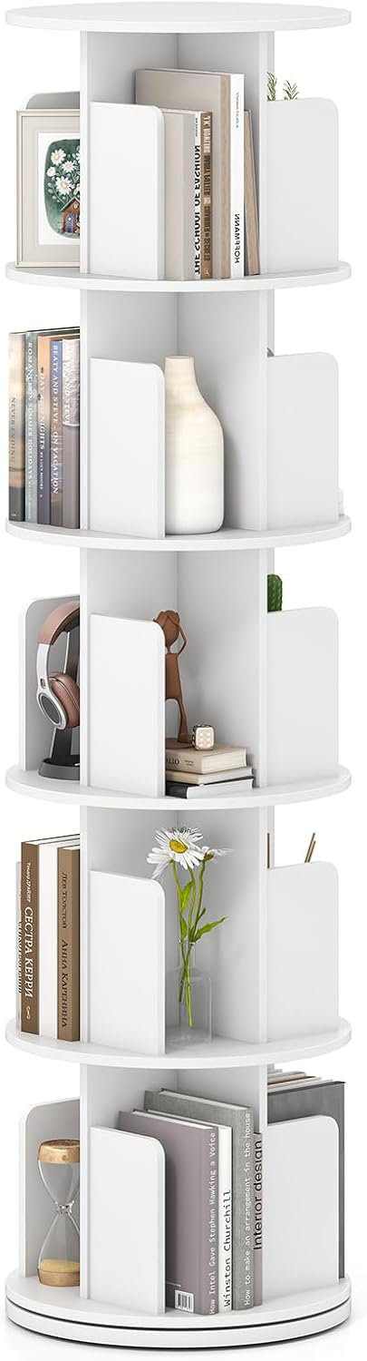 Giantex 5-Tier Rotating Bookshelf 360° Display Rack w/Dividers &amp; Anti-Falling Baffles