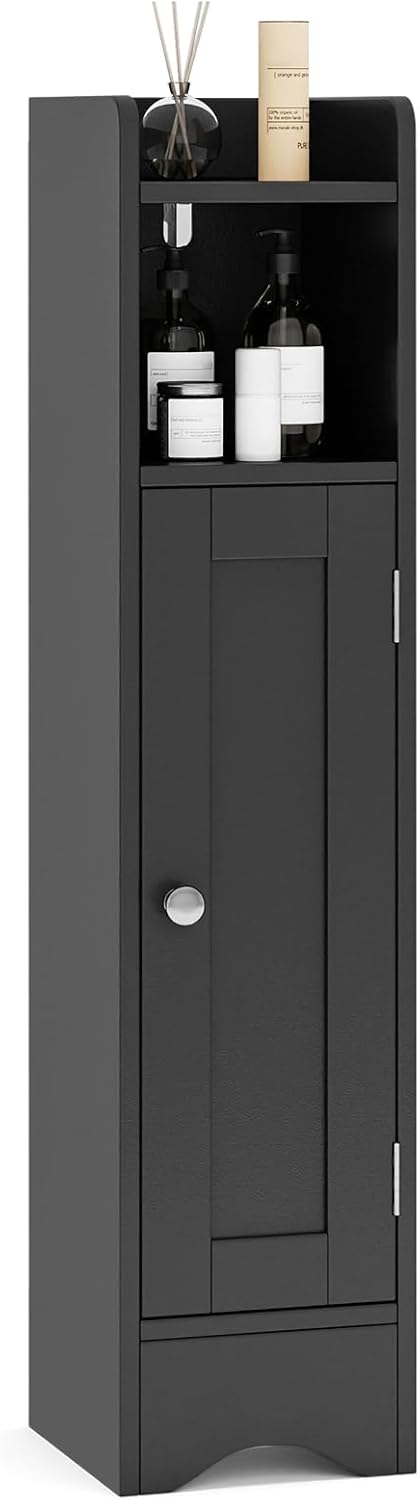 Giantex Small Bathroom Storage Cabinet Corner Floor Cabinet with Door &amp; Adjustable Shelves