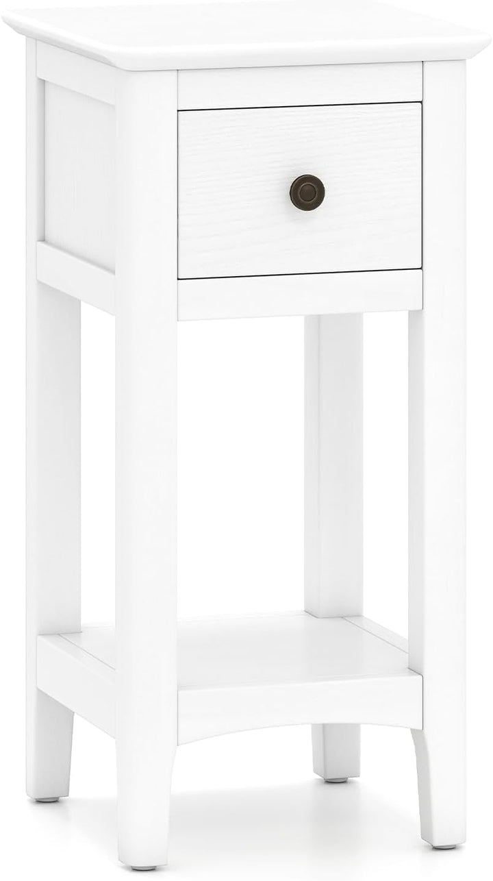 Giantex Narrow End Table with Drawer 23.5" H Side Table w/Open Storage Shelf &amp; Solid Wood Frame