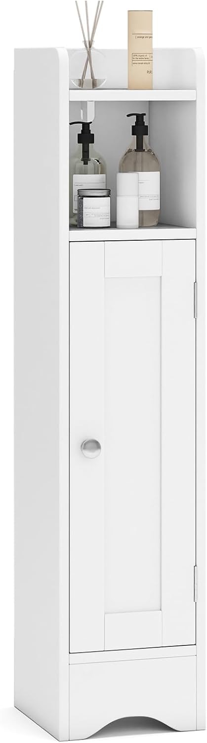 Giantex Small Bathroom Storage Cabinet Corner Floor Cabinet with Door &amp; Adjustable Shelves