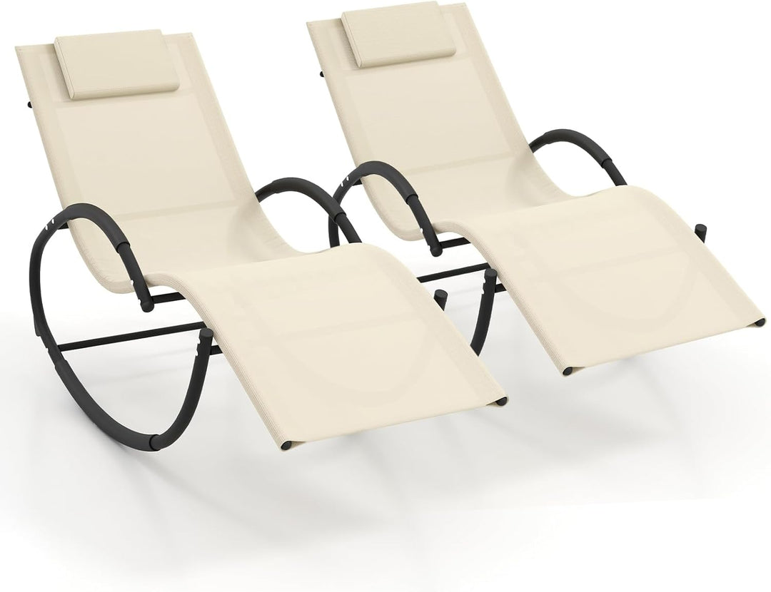 Giantex Outdoor Rocking Lounge Chair, Zero Gravity Rocking Chair with Removable Headrest, Breathable Backrest &amp; Seat