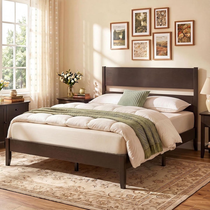 GIANTEX Queen/Full/Twin Size Wooden Bed Frame with Slatted Headboard