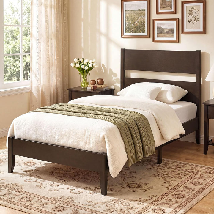 GIANTEX Queen/Full/Twin Size Wooden Bed Frame with Slatted Headboard