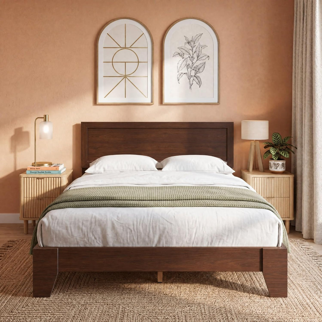 GIANTEX Twin/Full/Queen Size Wooden Bed Frame with Wood Slat Support
