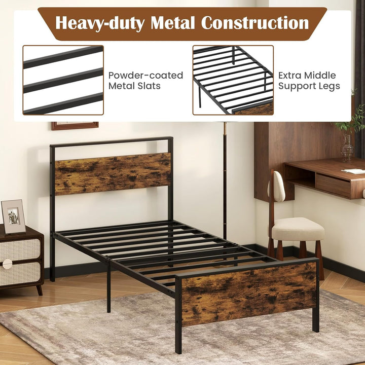 Giantex Twin Size/Full Size/King Size/Queen Metal Platform Bed Frames with Wooden Headboard &amp; Footboard