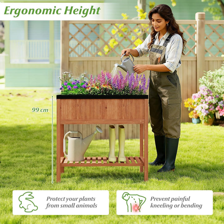 Giantex 40"x20"x39" Raised Garden Bed Wood Planter Box with Plant Stand &amp; Black Liner