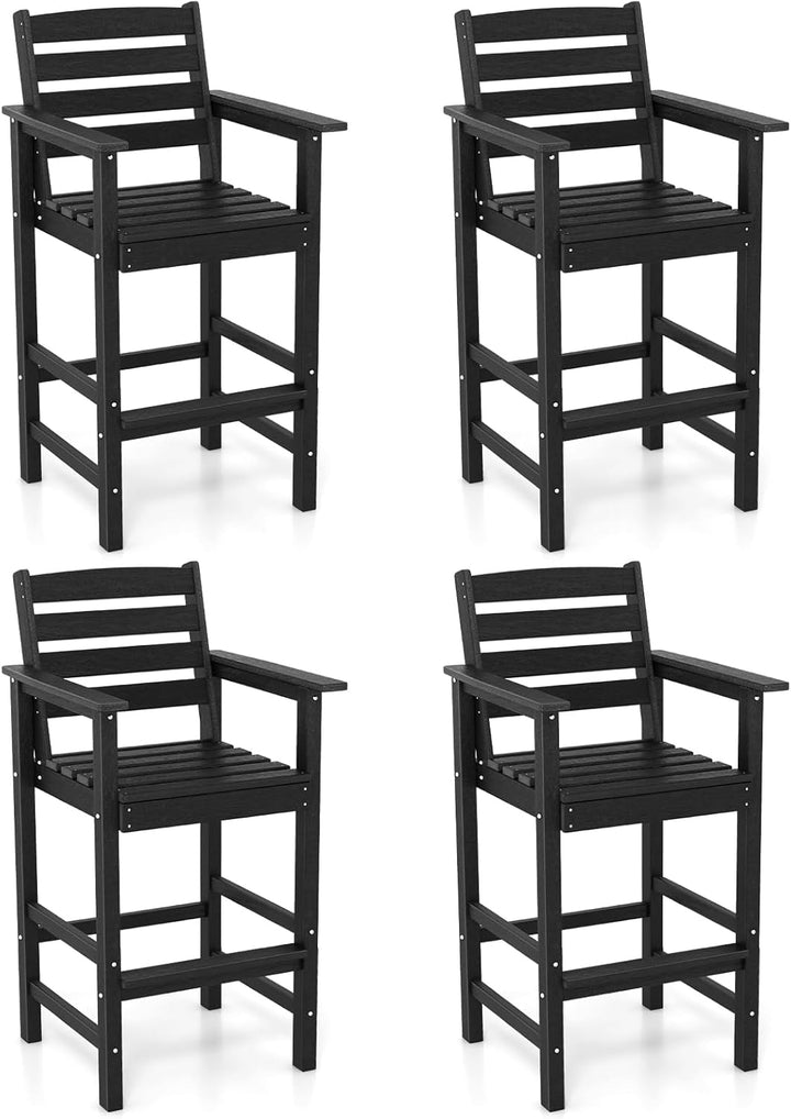 Giantex 29” Bar Stools Set of 2/4, HDPE Barstools w/Back, Armrests &amp; Footrests, Max Load 330Lbs