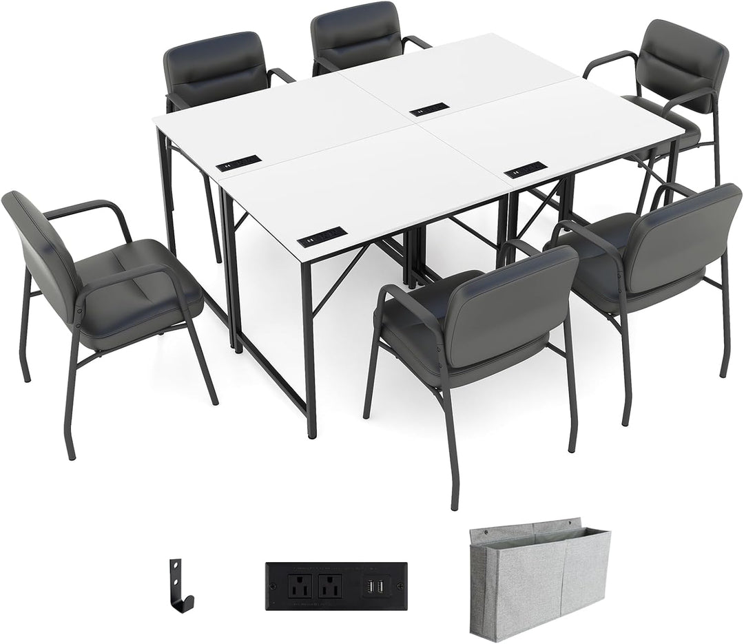 Giantex Conference Table with Charging Station, 2/4/6 PCS 32" x 24" Rectangular Meeting Room Desk with Storage Bag &amp; Hook
