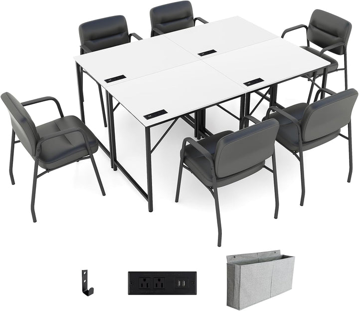 Giantex Conference Table with Charging Station, 2/4/6 PCS 32" x 24" Rectangular Meeting Room Desk with Storage Bag &amp; Hook