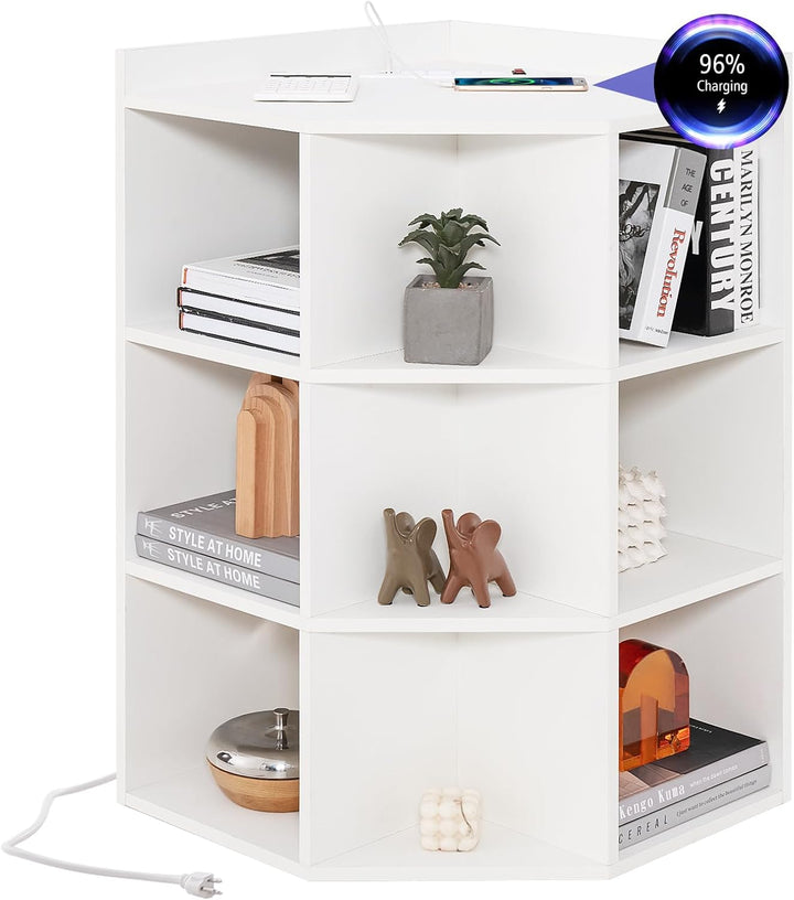 Giantex 3-Tier Corner Cabinet with Charging Station, Corner Shelf with 9 Cubbies, 2 USB Ports &amp; 4 Outlets