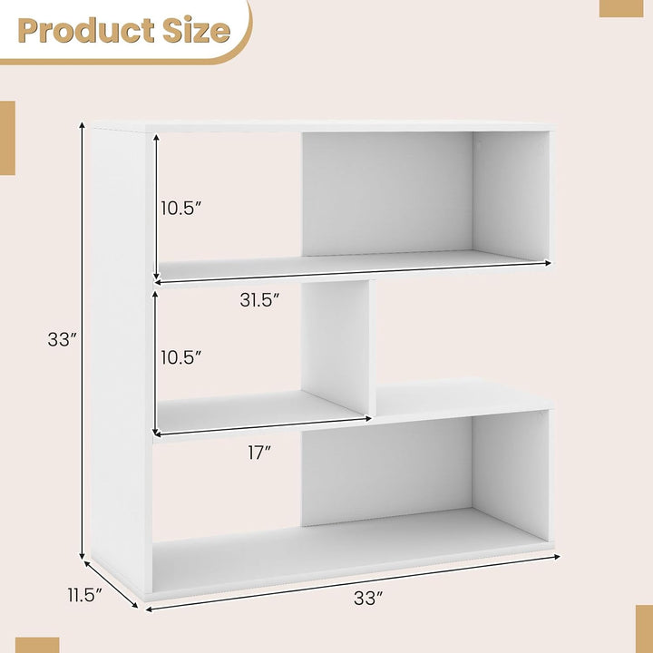 GIANTEX 3-Tier Bookshelf, Wooden Concave Bookcase for Small Space | Modern Freestanding Display Storage Shelves