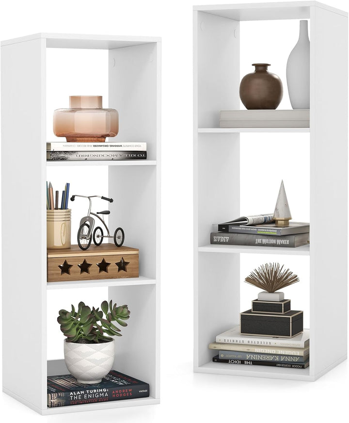 Giantex 3-Cube Bookcase, White Cubby Bookshelf w/Back Guardrail &amp; Anti-Tipping Kits