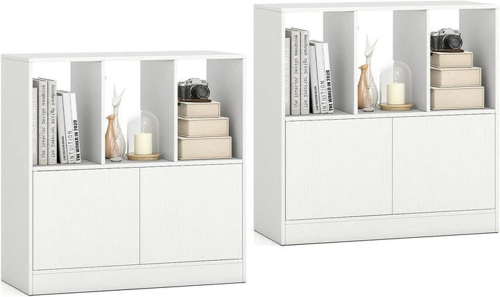 Giantex 3-Cube Bookcase with Doors | 3-Tier Cubic Bookshelf w/Open Compartments &amp; Cabinet