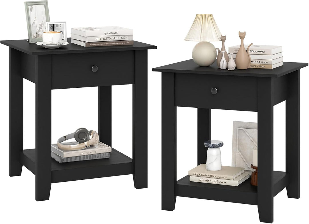 Giantex Nightstand with Drawer 2-Tier Modern Bedside Table with Open Shelf and Storage