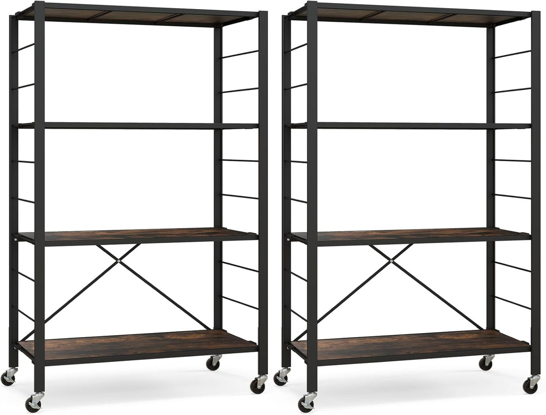 Giantex 4-Tier Folding Storage Shelf, Collapsible Shelving Unit w/Lockable Wheels &amp; Adjustable Shelf