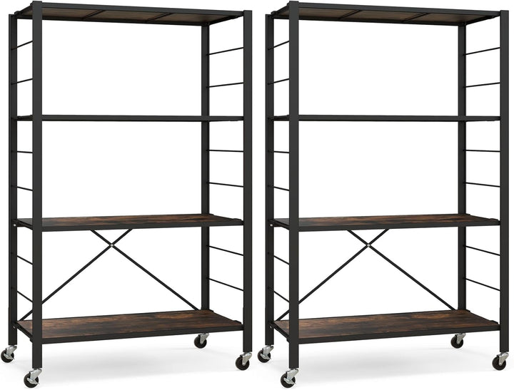 Giantex 4-Tier Folding Storage Shelf, Collapsible Shelving Unit w/Lockable Wheels &amp; Adjustable Shelf