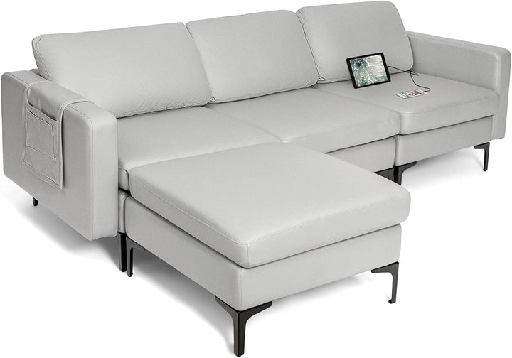 Giantex 94.5" L Convertible Sofa Couch, 3 Seat Sectional Sleeper with USB Ports &amp; Socket