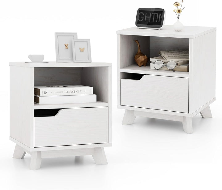 Giantex 2 Tier Nightstand, Mid Century Modern Bedside Table with Storage Drawer &amp; Open Shelf