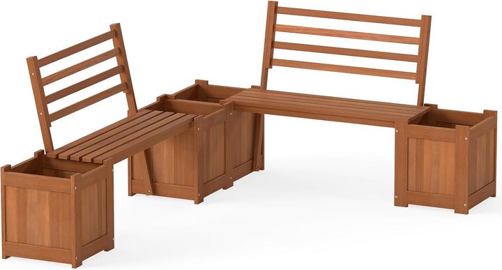 Giantex 2-in-1 Outdoor Bench with Backrest &amp; 2 Raised Garden Beds