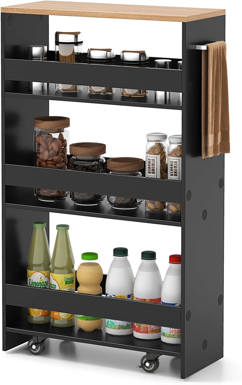 Giantex 4 Tier Rolling Slim Storage Cart, 8” Narrow Slide Out Kitchen Cart w/Handle &amp; Open Shelves
