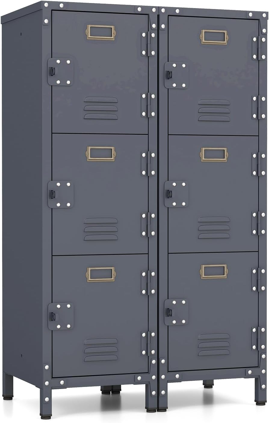 Giantex Metal Locker Cabinet, 40” Stackable Storage Cabinet w/Lockable Doors, Adjustable Feet, Anti-Toppling Device
