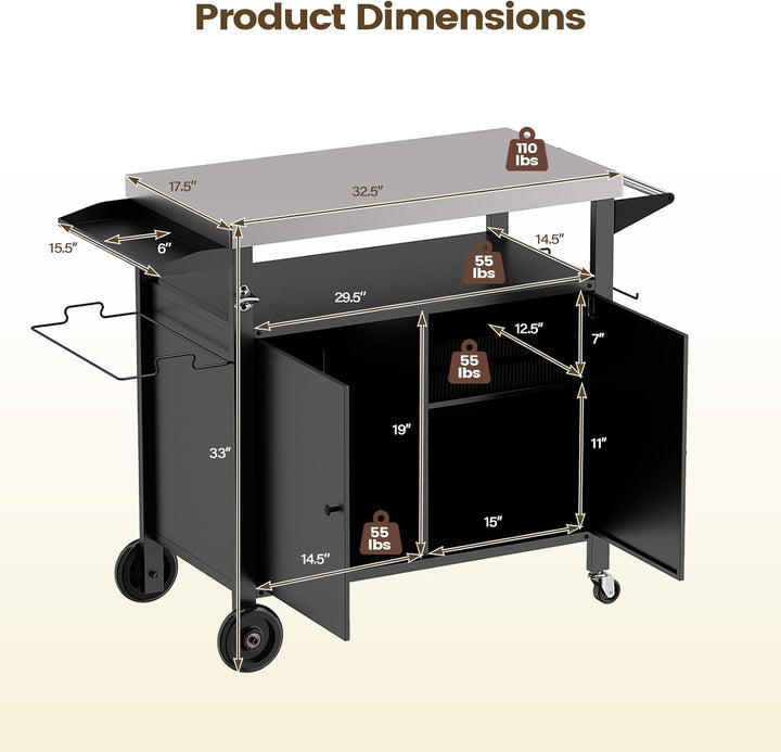 Giantex Outdoor Grill Cart with Stainless Steel Tabletop &amp; Storage Cabinet | BBQ Prep Station with Shelves