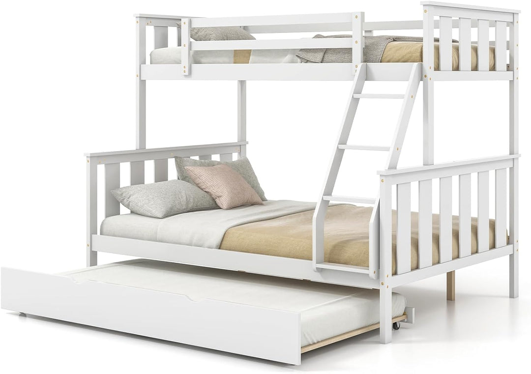 Giantex Twin Over Full Bunk Bed with Trundle, Reversible Ladder &amp; Safety Guardrails