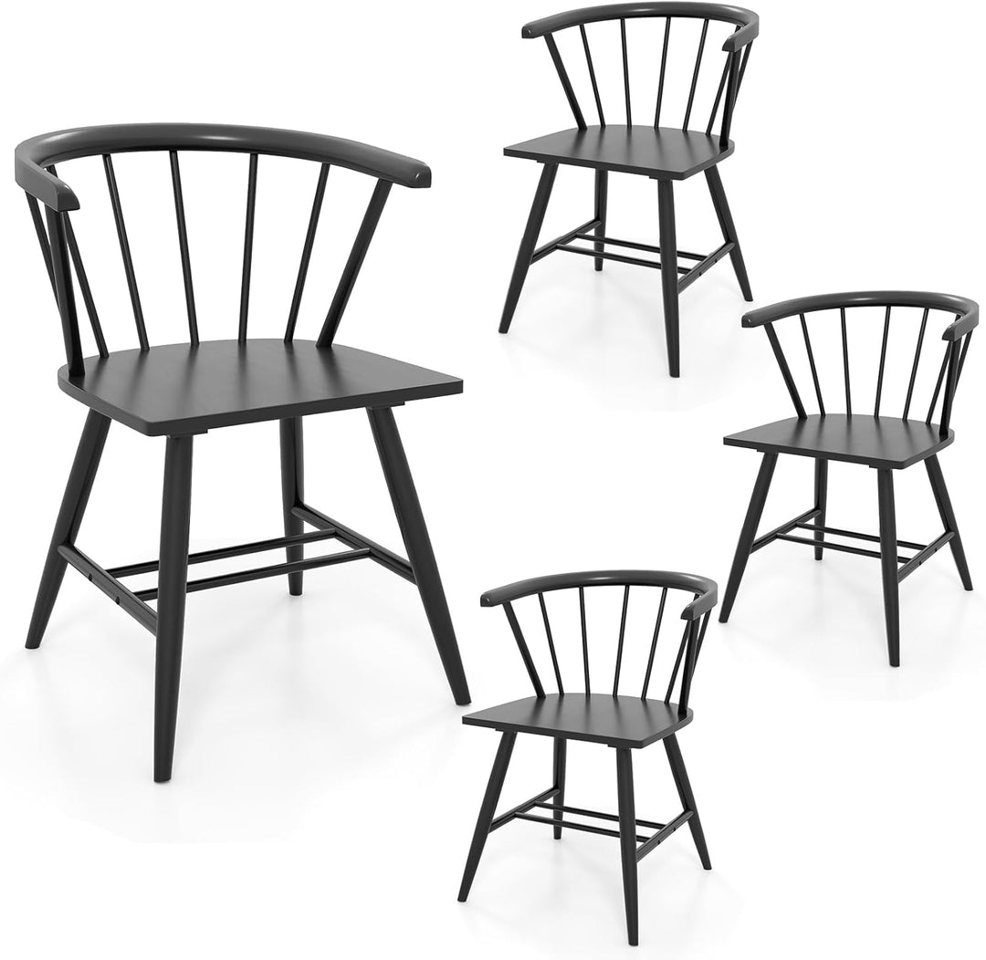 Giantex Windsor Dining Chairs Set of 2/4 Mid-Century Modern Black Kitchen Chairs w/Solid Rubber Wood Frame