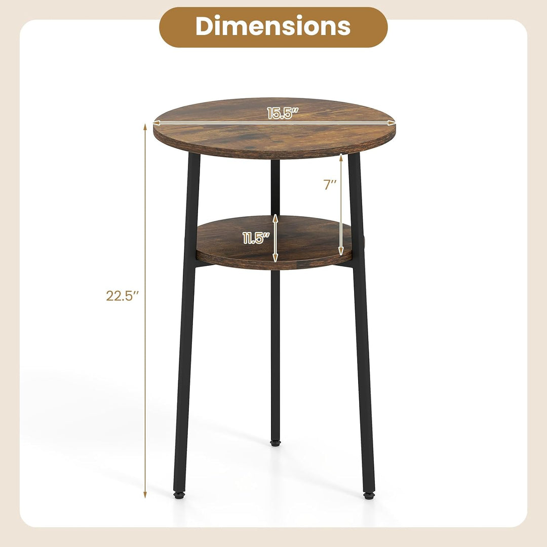 Giantex Round Side Table, 2-Tier End Table w/Metal Frame | Accent Nightstand Bedside Table w/ Storage Shelf for Small Space Sofa Couch Side