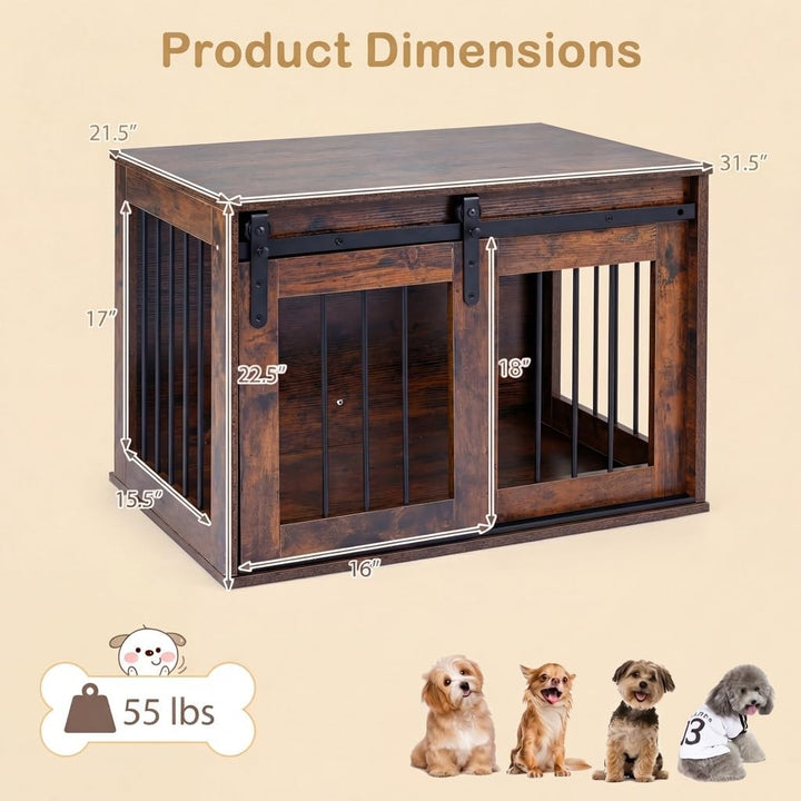 GIANTEX 31.5" Dog Crate Furniture with Sliding Barn Door, Wooden Dog Kennel | Heavy Duty Wood Pet Cage End Side Table