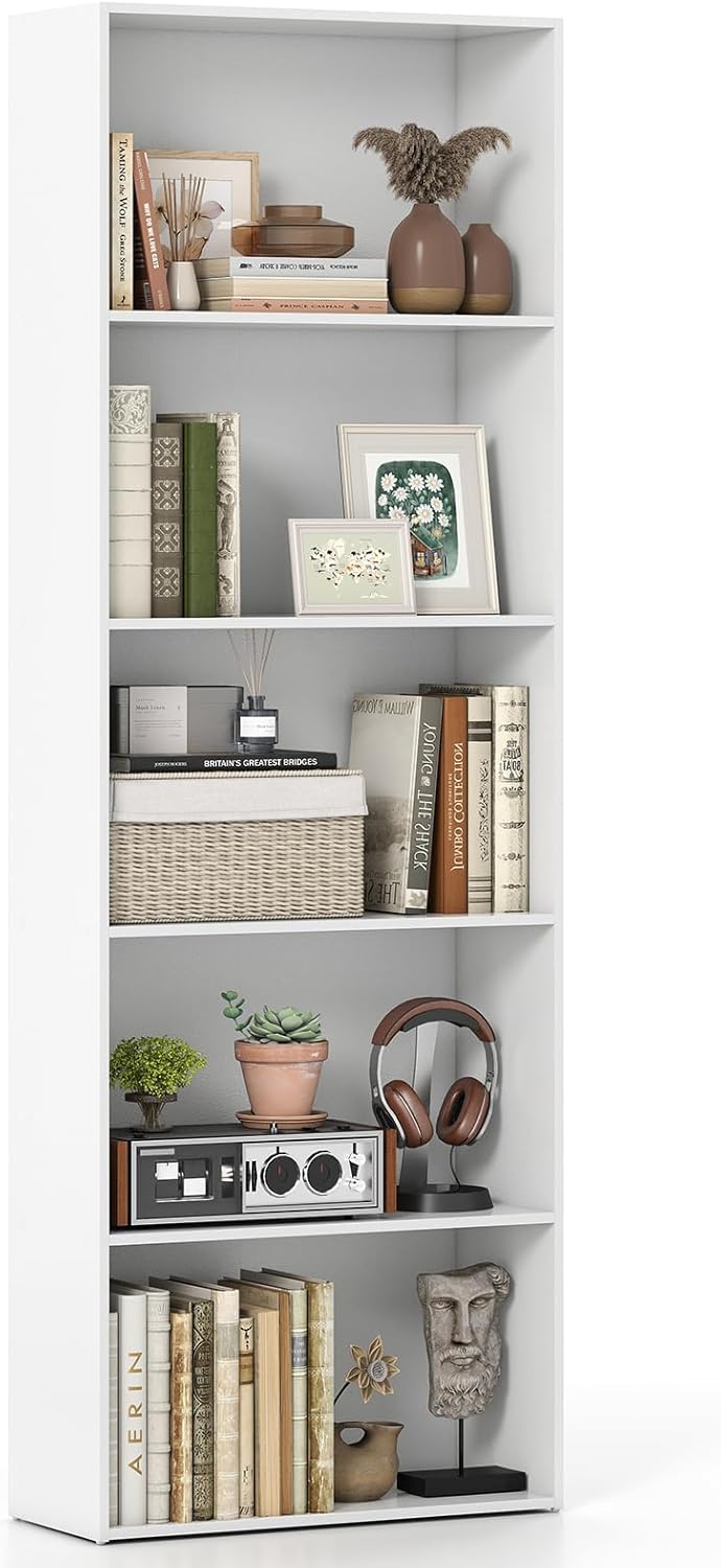 Giantex 5-Tier Bookshelf Freestanding Tall Bookcase with 5 Open Compartments