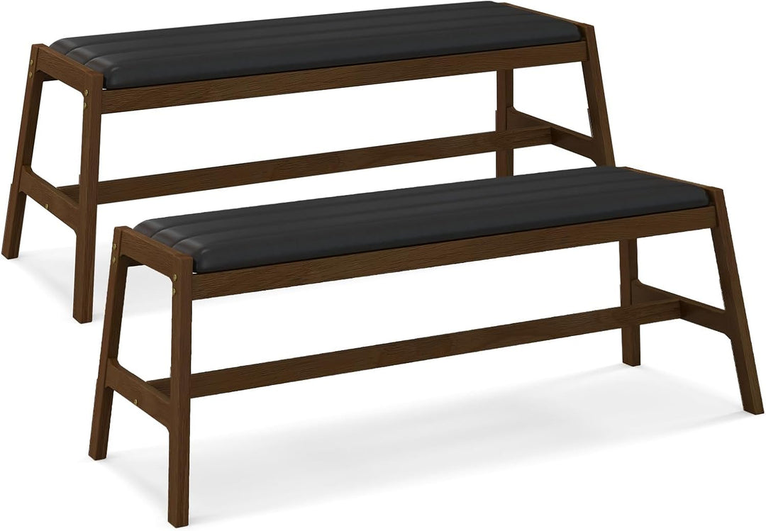 Giantex Upholstered Wood Dining Bench, 50" Entryway Bench w/Padded Seat &amp; Solid Rubber Wood Frame
