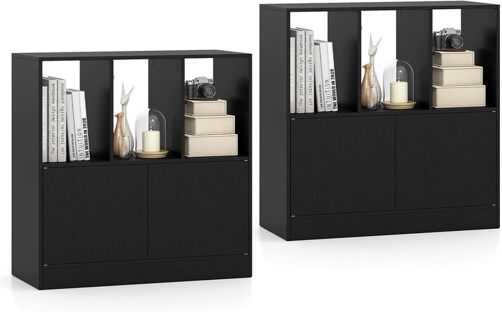 Giantex 3-Cube Bookcase with Doors | 3-Tier Cubic Bookshelf w/Open Compartments &amp; Cabinet