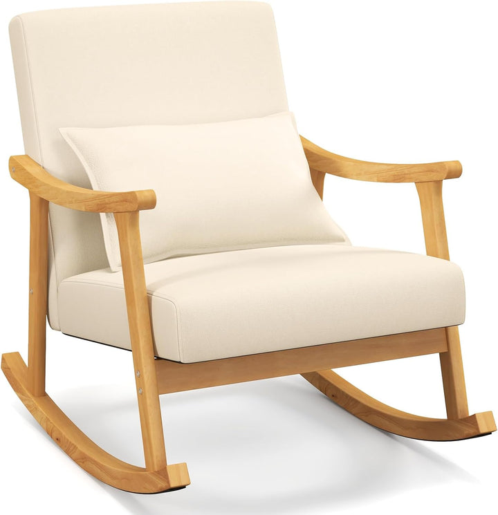 Giantex Upholstered Rocking Chair - Modern Rocker with Rubber Wood Frame, Comfy Backrest &amp; Seat