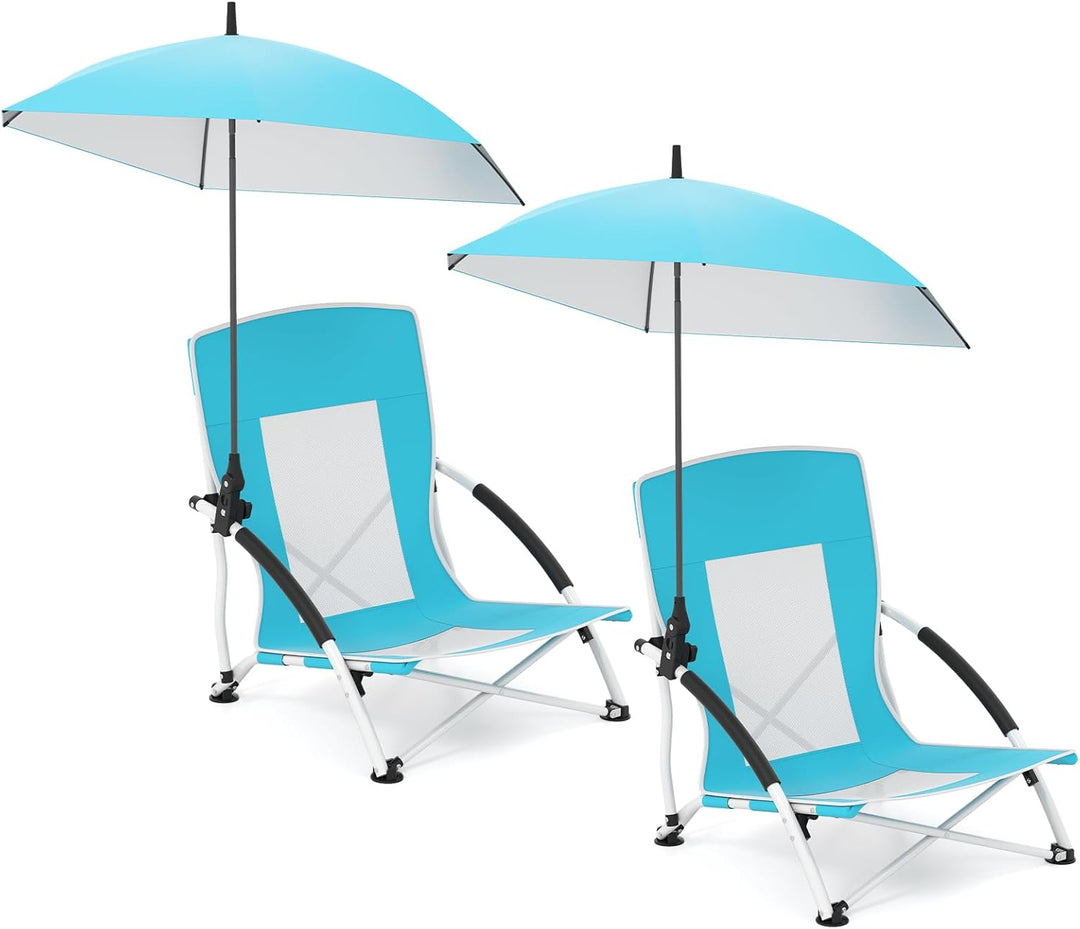 Giantex Low Folding Beach Chair with Detachable &amp; Adjustable Umbrella