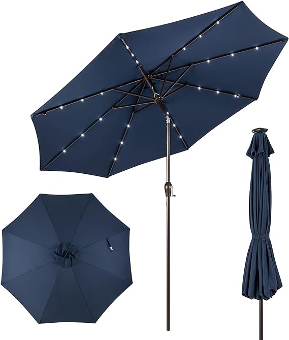 10ft Solar Patio Umbrella Outdoor with Lights Pool Indoor Outdoor Use