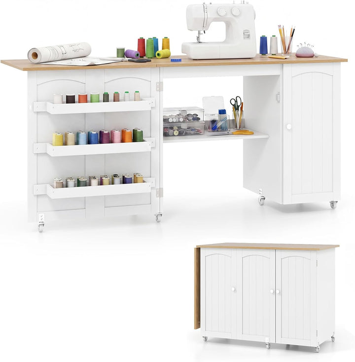 Giantex Folding Sewing Cabinet with 3 Storage Bins