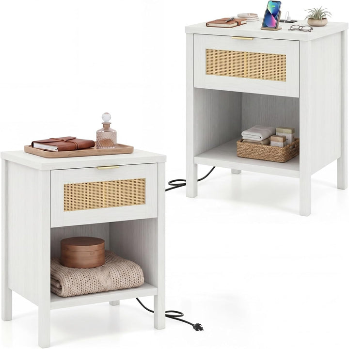 Giantex Rattan Night Stand with Drawer and Open Shelf (1/2)