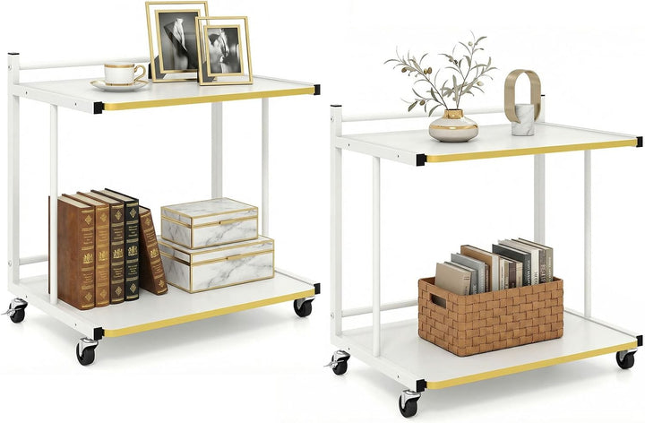Giantex Mobile C-Shaped End Table - 2-Tier Sofa Couch Bed Side Table w/Open Storage Shelves &amp; Golden Edge Banding