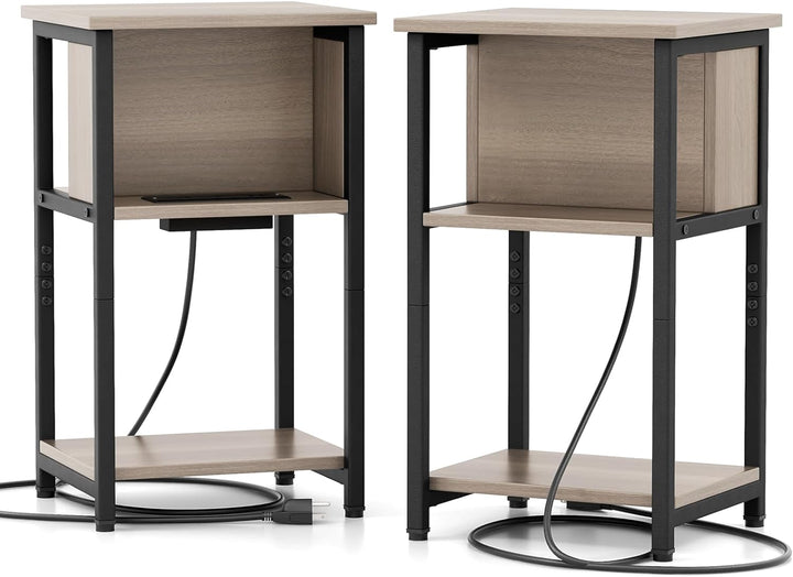 Giantex Nightstand with Charging Station, 3-Tier End Table with USB Ports &amp; Power Outlets