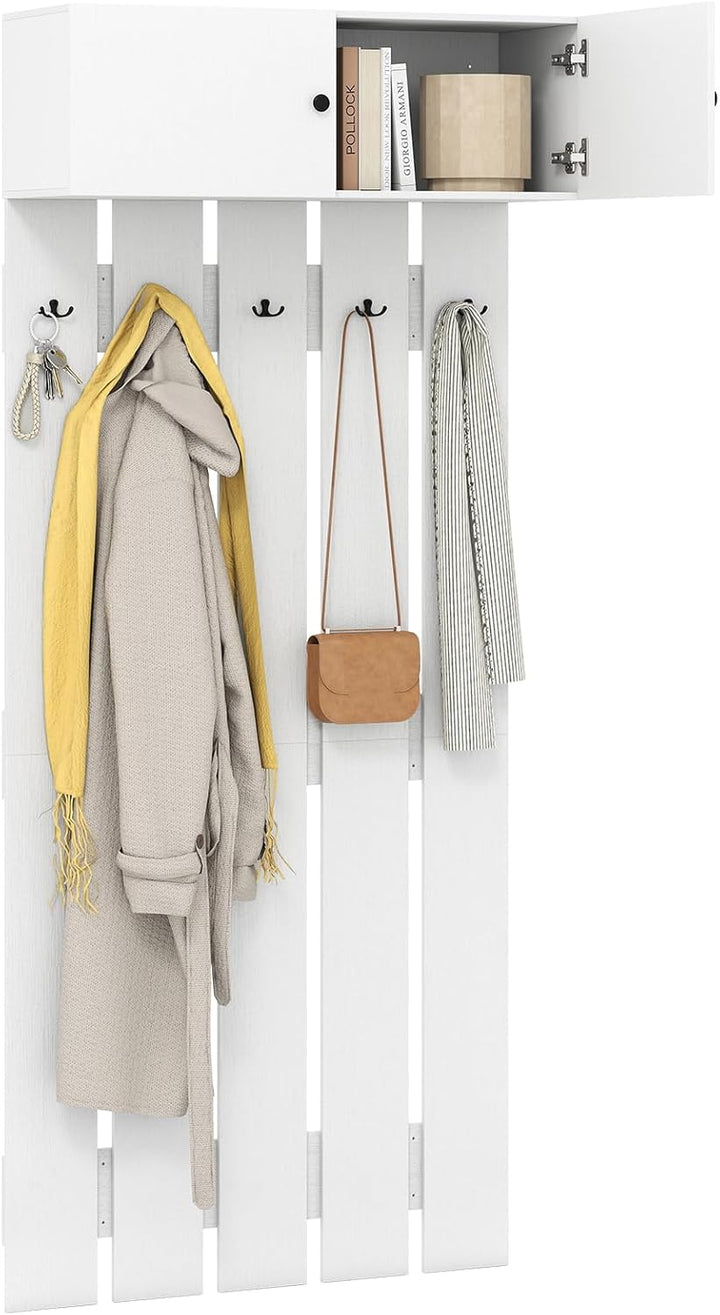 Giantex Wall Mounted Coat Rack 2-in 1 Hall Tree w/ 5 Double Hooks &amp; 2-Door Cabinet
