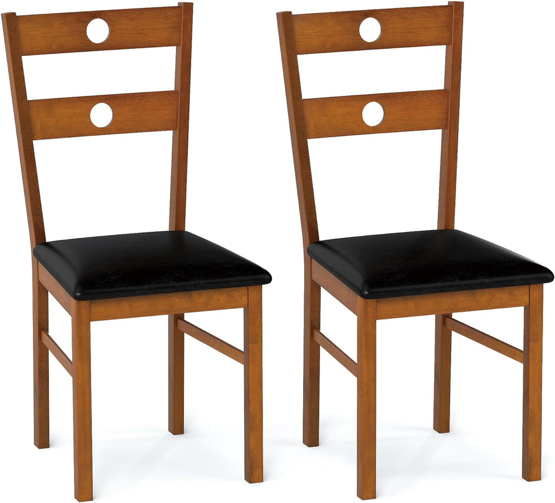 Giantex PU Leather Upholstered Kitchen Chairs w/Hollowed Backrest &amp; Padded Seat