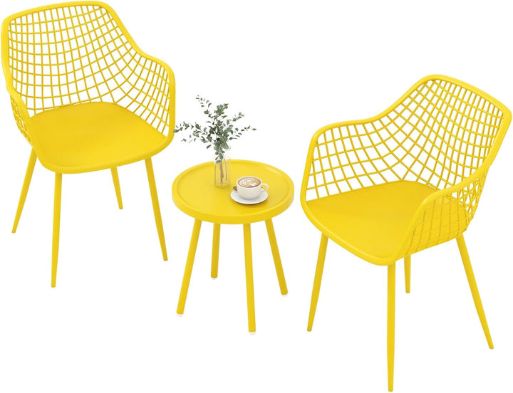 Giantex 3 Piece Patio Furniture Set, Outdoor Bistro Table and Chairs Set of 2, PP Seat &amp; Metal Legs