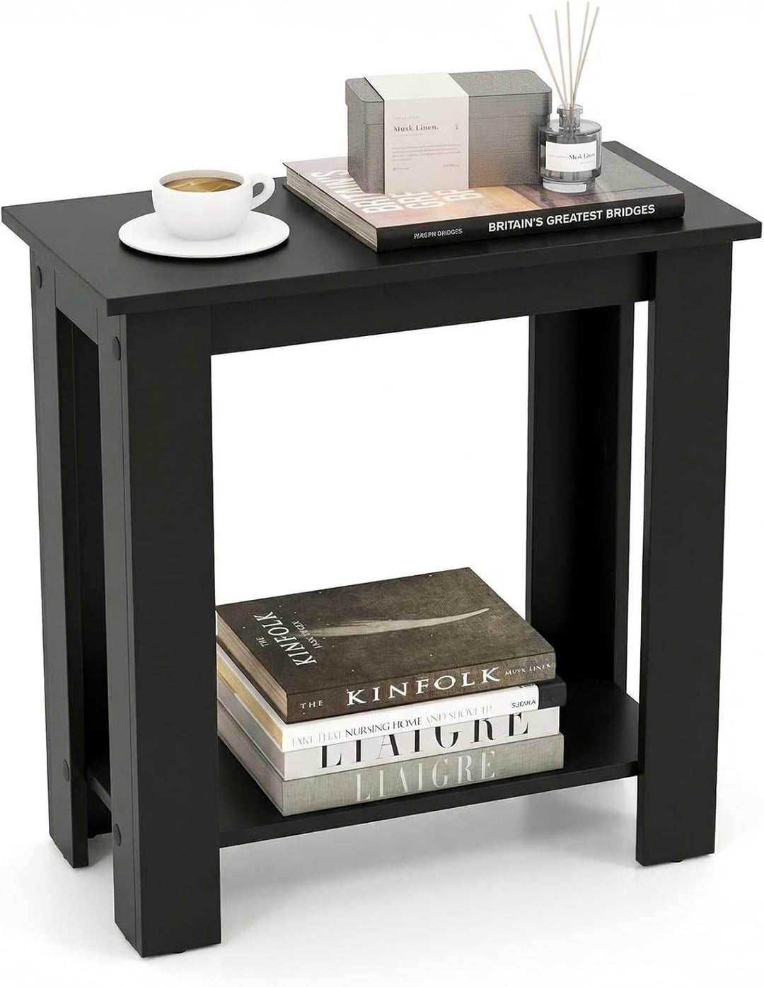 Giantex 2-Tier End Table White, Modern Side Table with Storage Shelf (1/2)