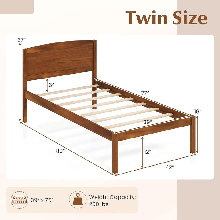 GIANTEX Wooden Bed Frame with Curved Headboard, Wood Slat Support | Farmhouse Platform Bed w/Heavy Duty Mattress Foundation