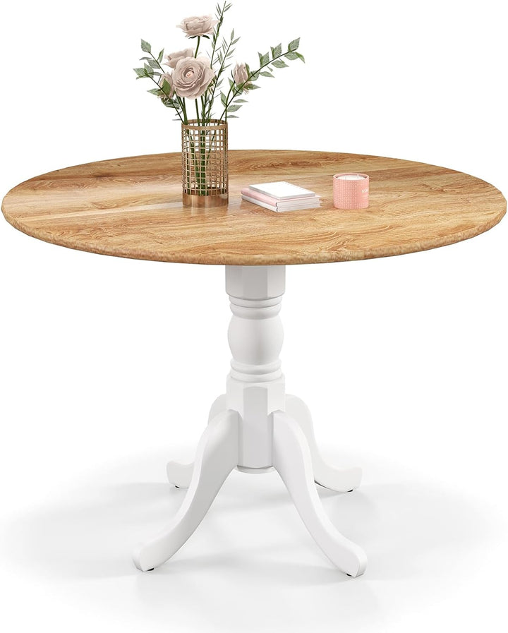 Giantex Wooden Dining Table with 39" D Round Tabletop &amp; Curved Trestle Legs