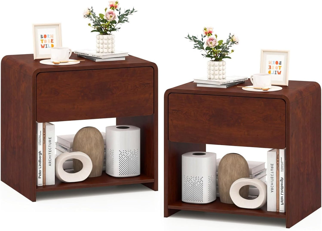 Giantex Modern Nightstand with Drawer Set of 1/2 Storage Open Shelf